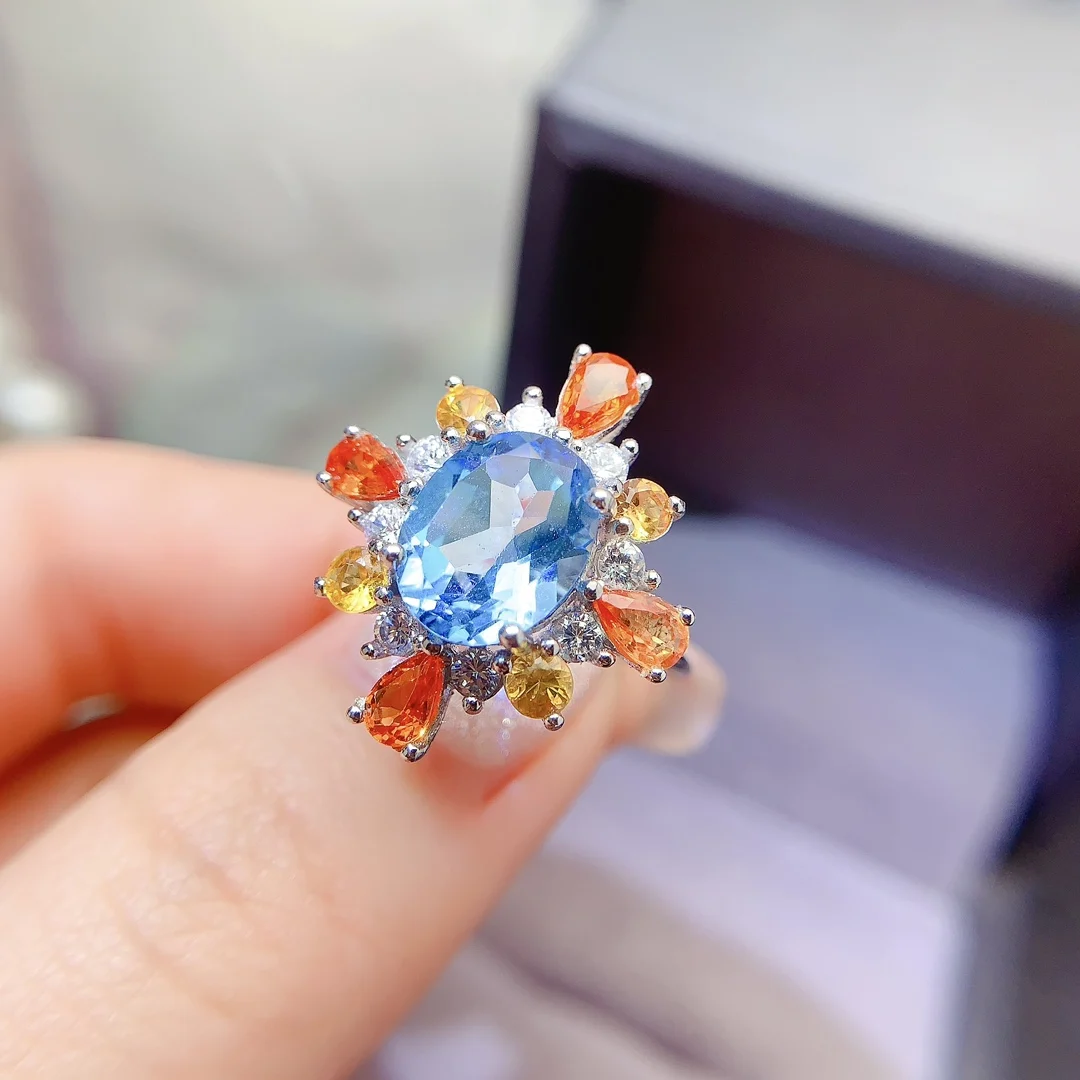 Natural Topaz Cluster Halo Ring - view 5