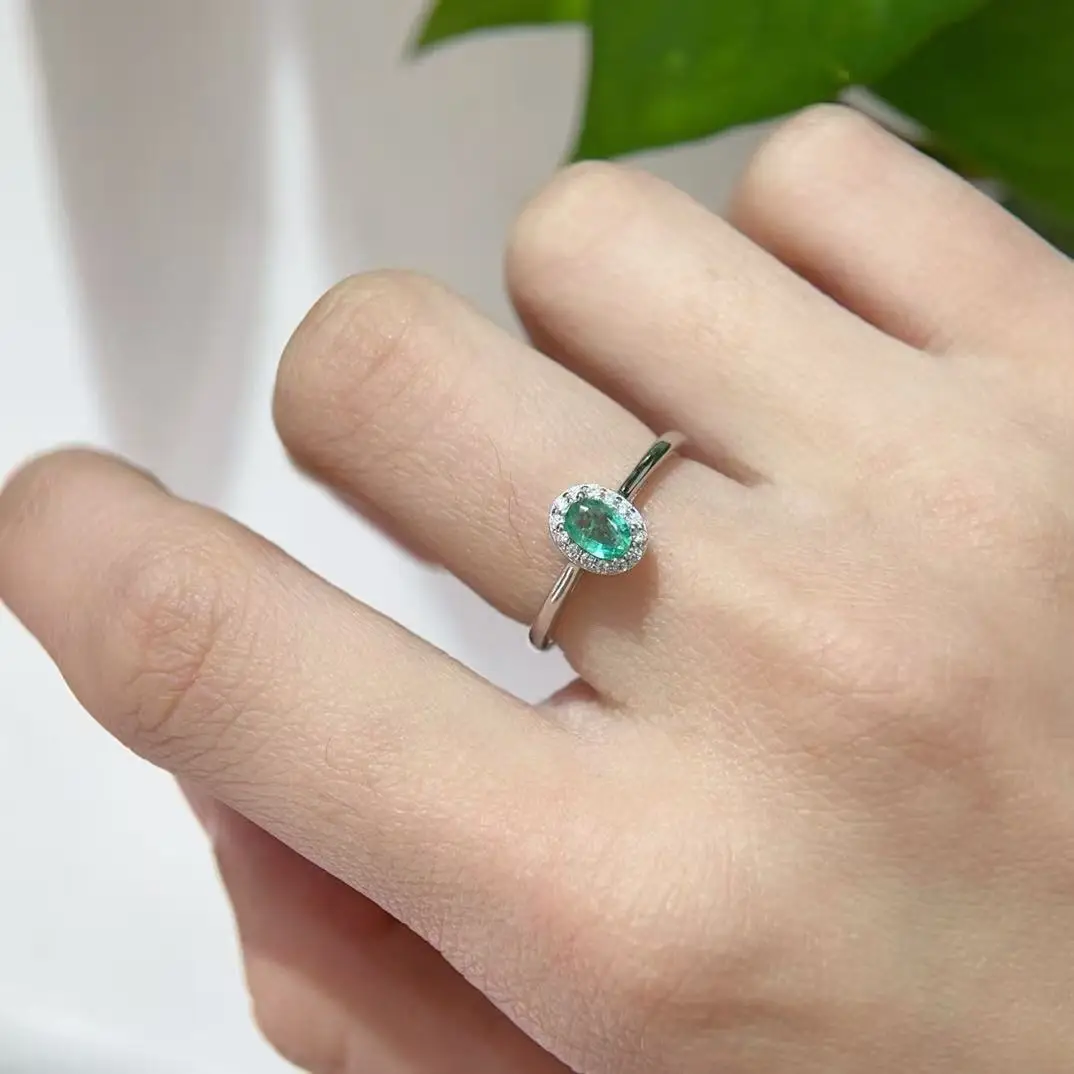 Natural Emerald Petite Halo Ring - view 4