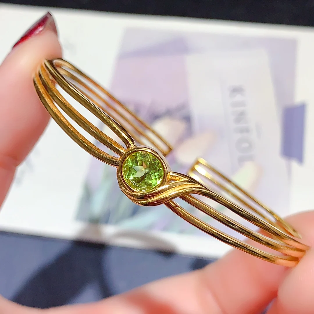 Natural Peridot Adjustable Bangle - view 1
