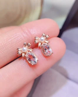 Natural Morganite Bow Stud Earrings