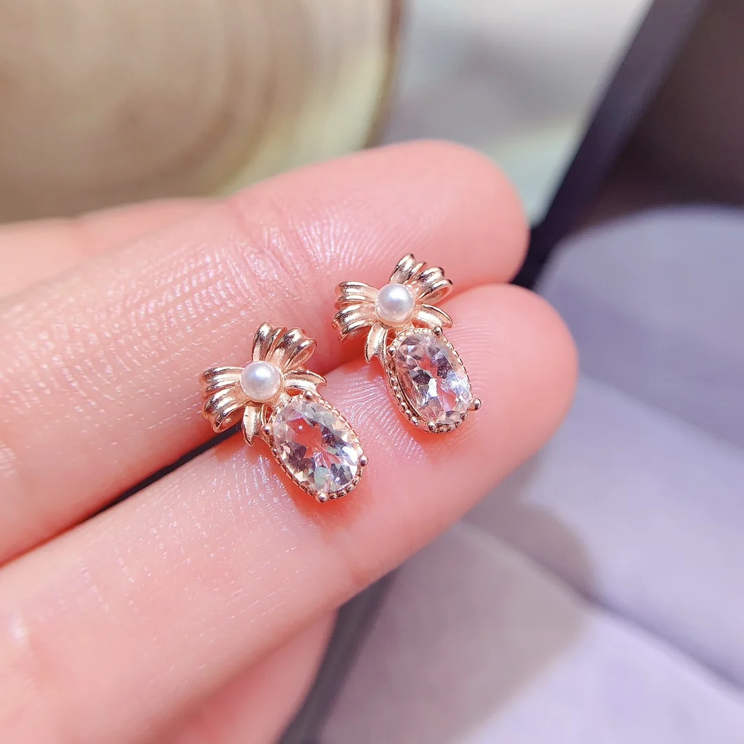 Natural Morganite Bow Stud Earrings - view 1