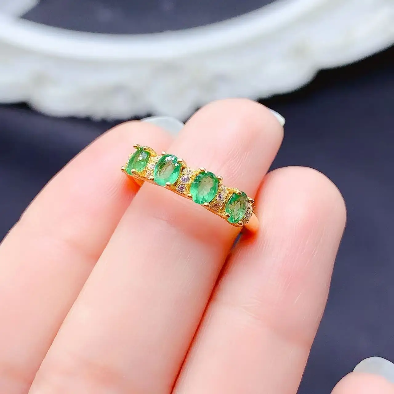 Natural Emerald Five Stone Band - view 3