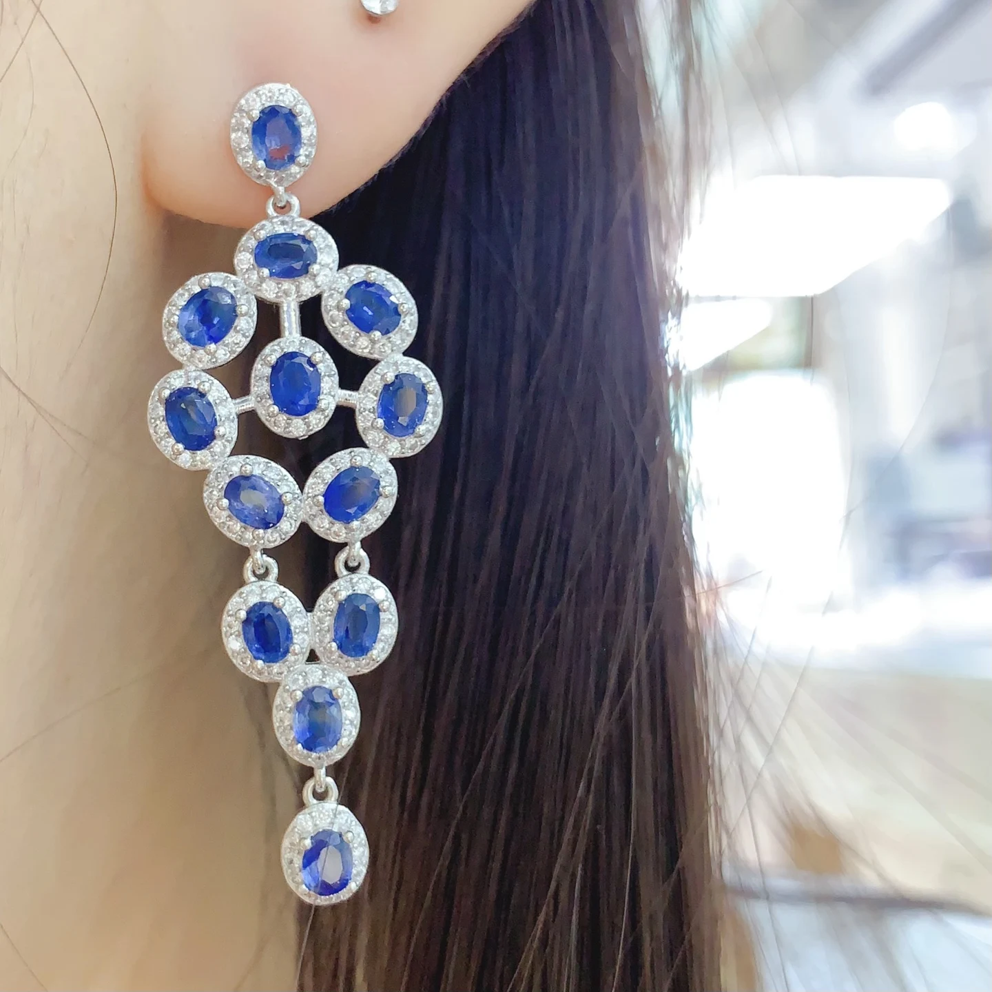 Natural Sapphire Blue Drop Earrings - view 6