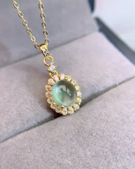 Natural Prehnite Oval Halo Pendant