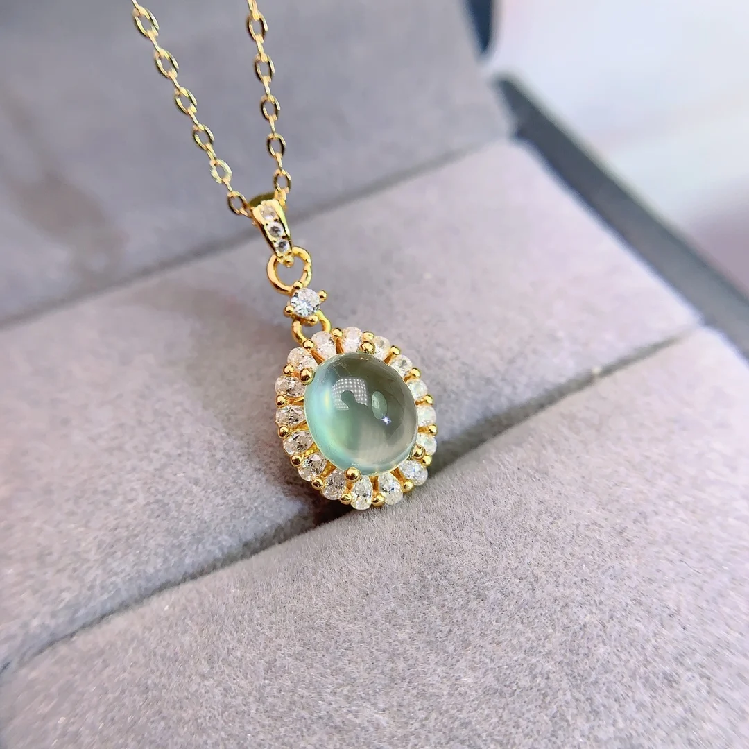 Natural Prehnite Oval Halo Pendant - view 1