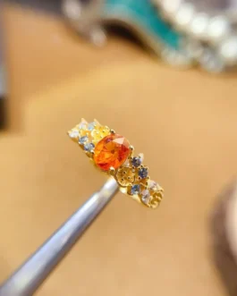 Natural Garnet Stone Row Ring
