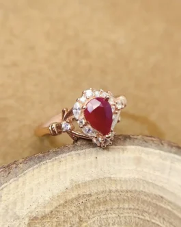 Natural Ruby Pear Halo Ring