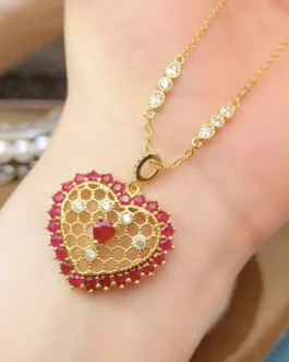 Natural Ruby Heart Pendant Necklace