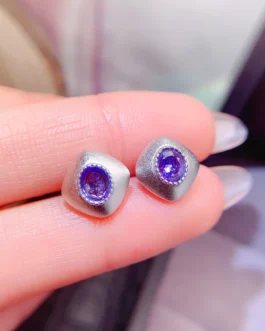 Natural Tanzanite Square Stud Earrings