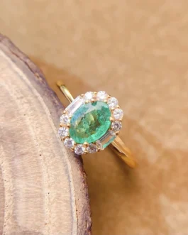 Natural Emerald Oval Halo Ring