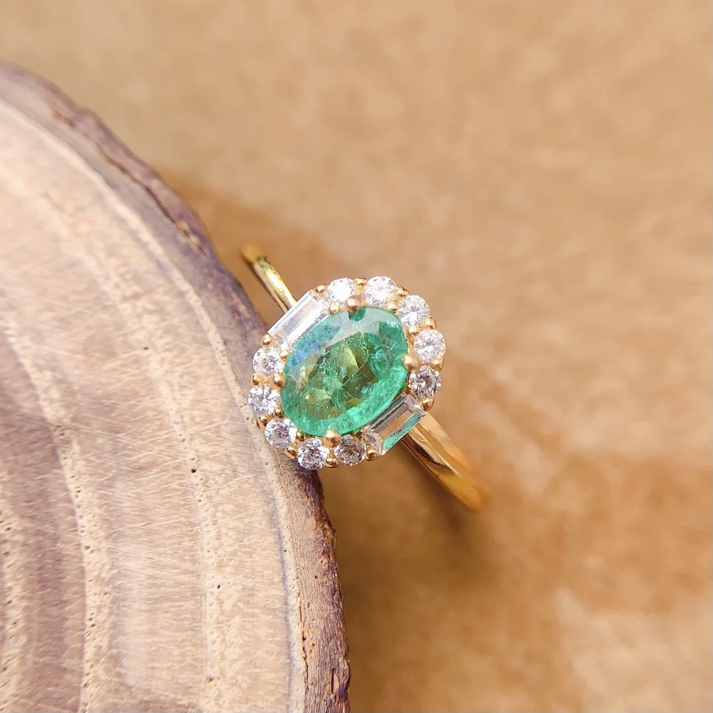 Natural Emerald Oval Halo Ring - view 1