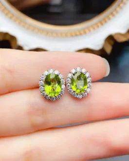 Natural Peridot Halo Stud Earrings