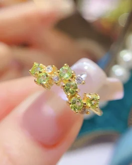 Natural Peridot Wave Row Ring