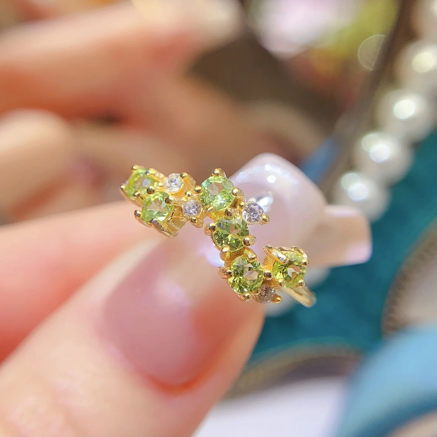 Natural Peridot Wave Row Ring - view 1
