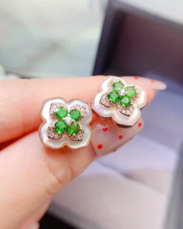 Natural Diopside Round Stud Earrings