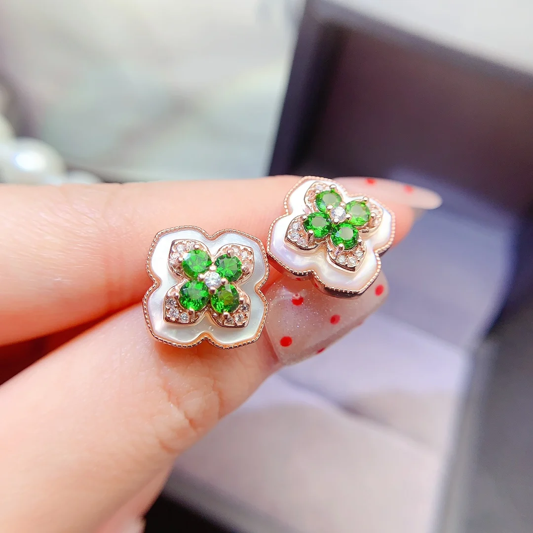 Natural Diopside Round Stud Earrings - view 1