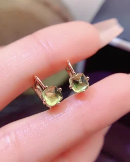 Natural Peridot Square Stud Earrings