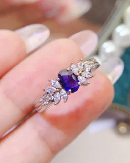 Natural Sapphire Leaf Accent Ring
