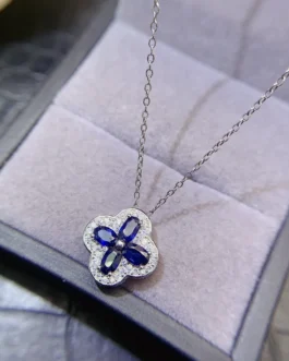 Natural Sapphire Clover Pendant Necklace