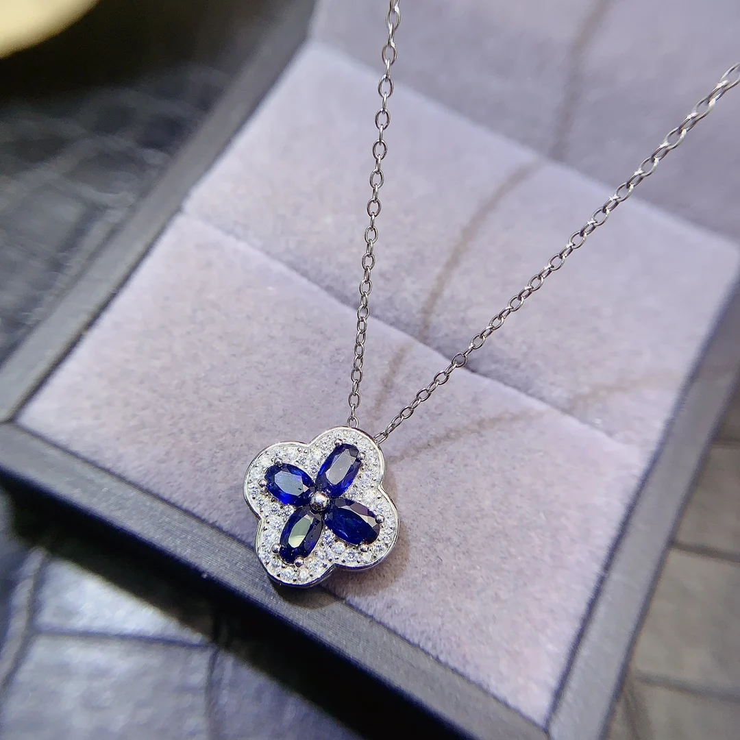 Natural Sapphire Clover Pendant Necklace - view 1