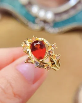 Natural Garnet Ornate Vine Ring