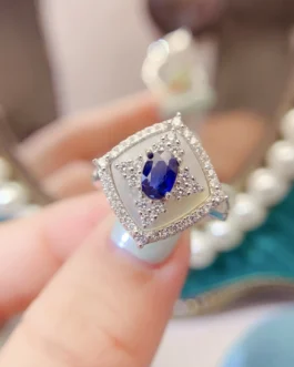 Natural Sapphire Square Halo Ring