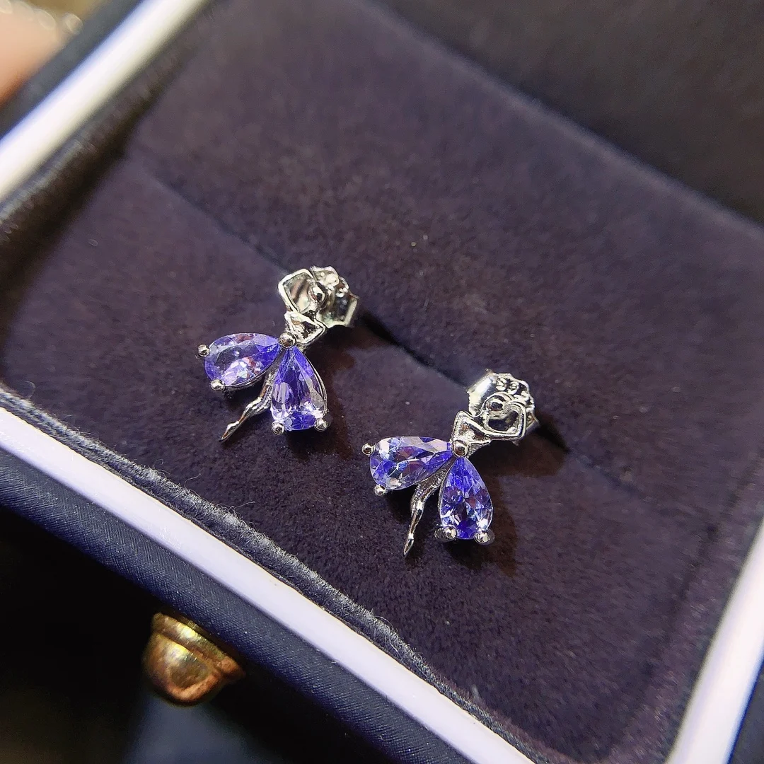 Natural Tanzanite Bow Stud Earrings - view 3