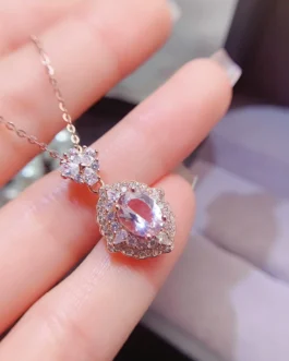 Natural Morganite Halo Pendant