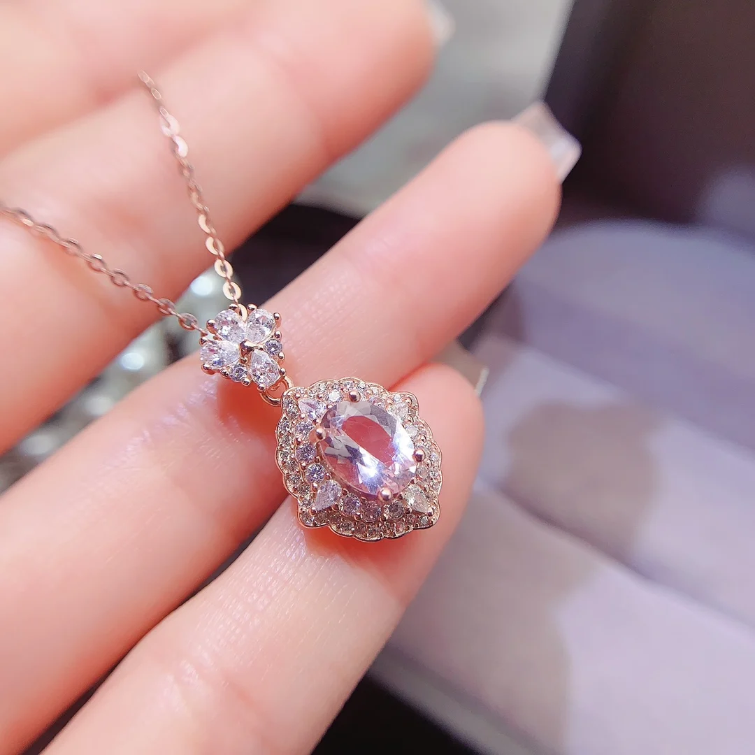 Natural Morganite Halo Pendant - view 2