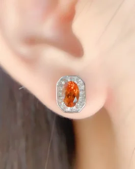 Natural Citrine Halo Stud Earrings