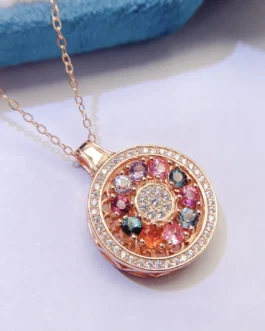 Natural Tourmaline Medallion Pendant Necklace