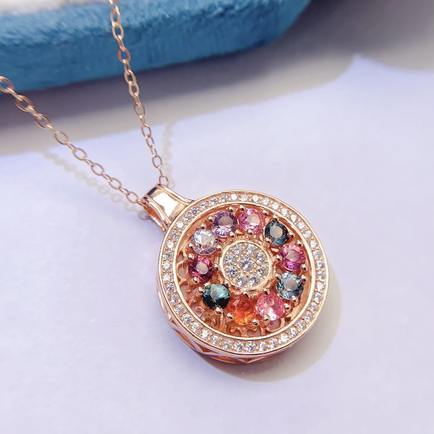 Natural Tourmaline Medallion Pendant Necklace - view 2