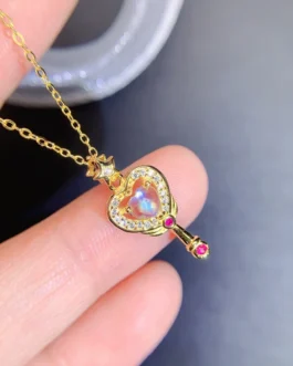 Natural Moonstone Heart Wand Pendant