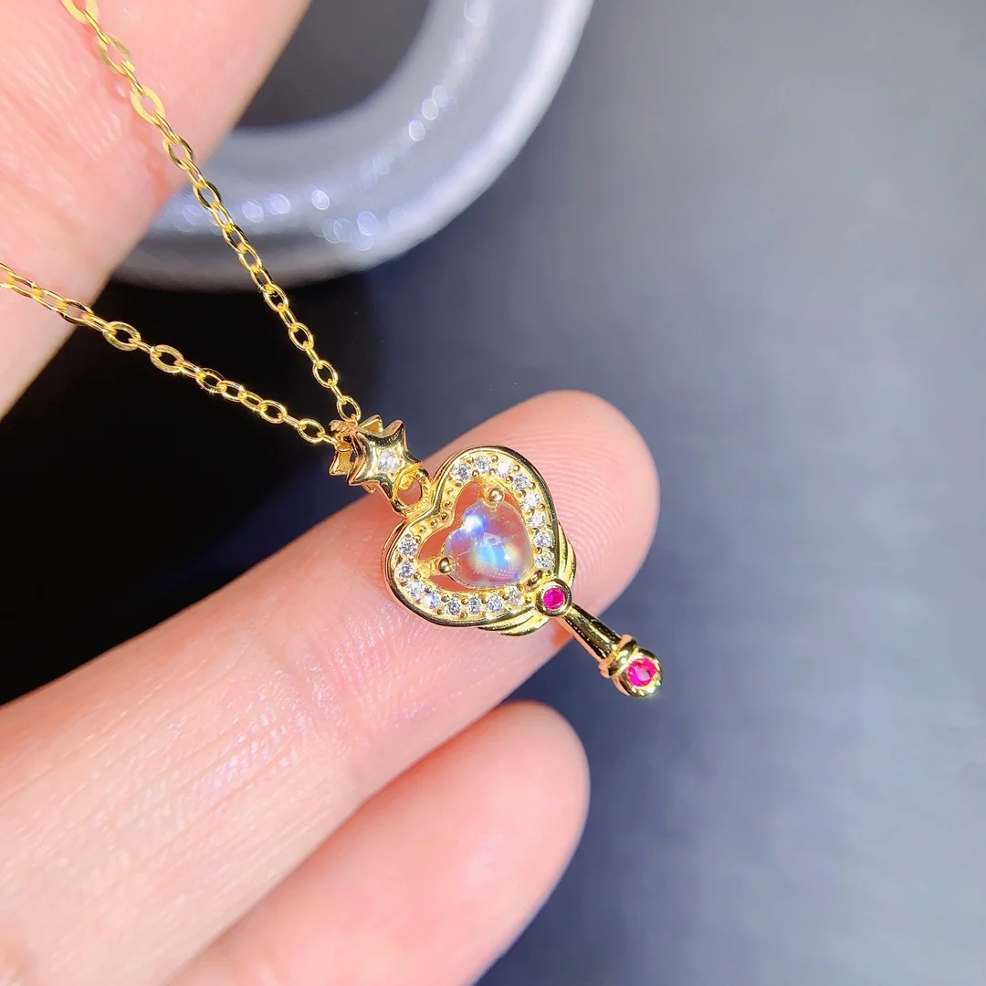 Natural Moonstone Heart Wand Pendant - view 1