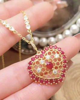 Natural Ruby Heart Pendant Necklace