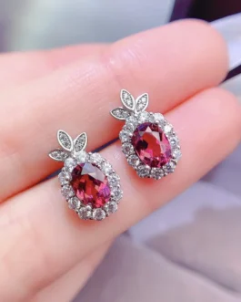 Natural Garnet Rose Stud Earrings