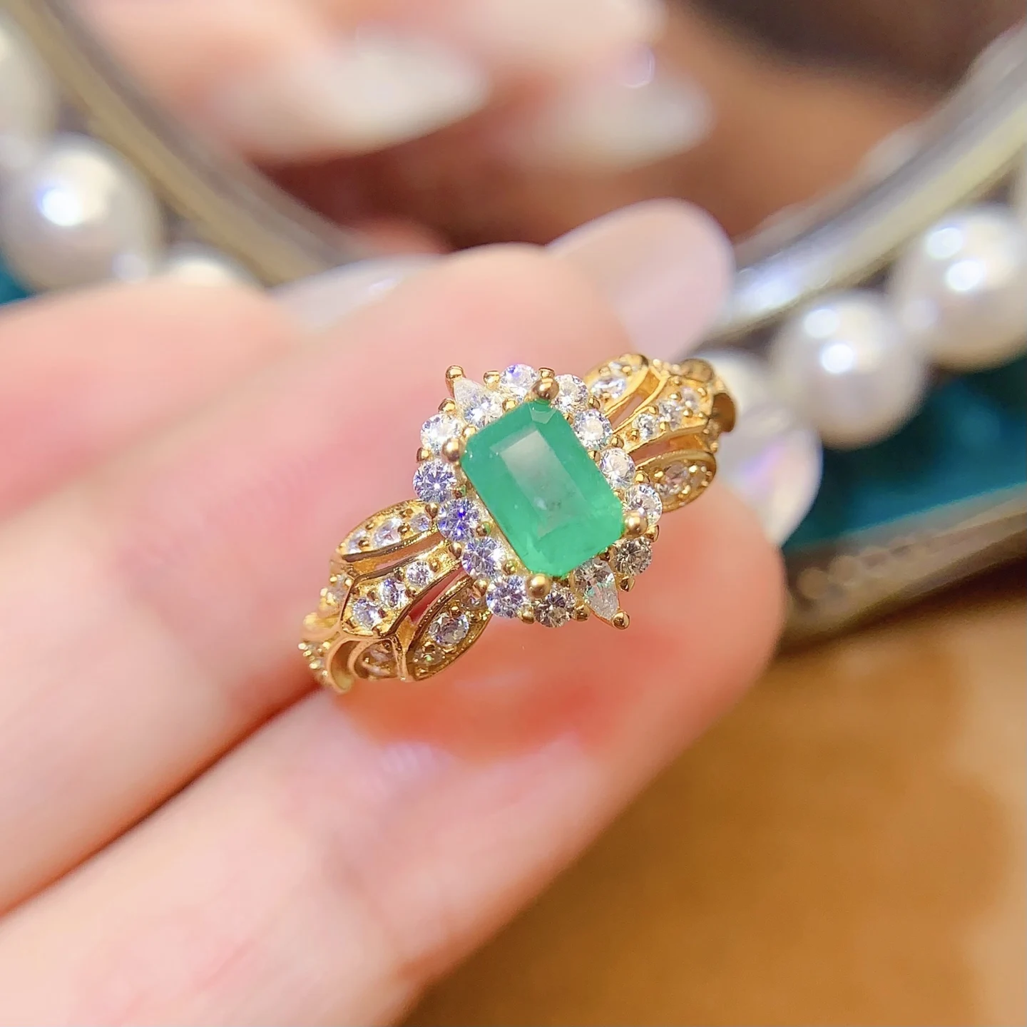 Natural Emerald Art Deco Ring - view 1