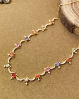Natural Sapphire Station Pendant Necklace