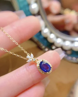 Natural Sapphire Crown Pendant Necklace