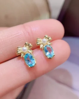 Natural Apatite Bow Stud Earrings