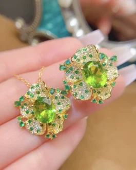 Natural Peridot Flower Jewelry Set