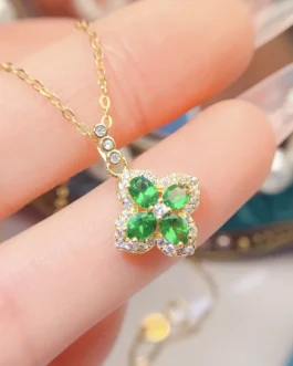 Natural Tsavorite Flower Pendant Necklace