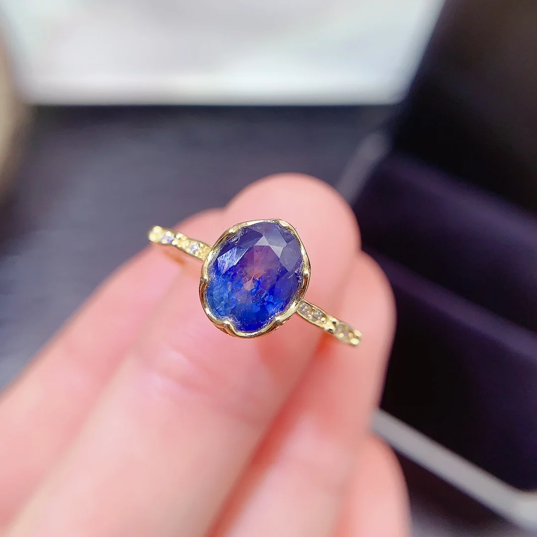 Natural Sapphire Gold Halo Ring - view 1