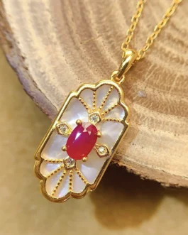 Natural Ruby Deco Pendant Necklace