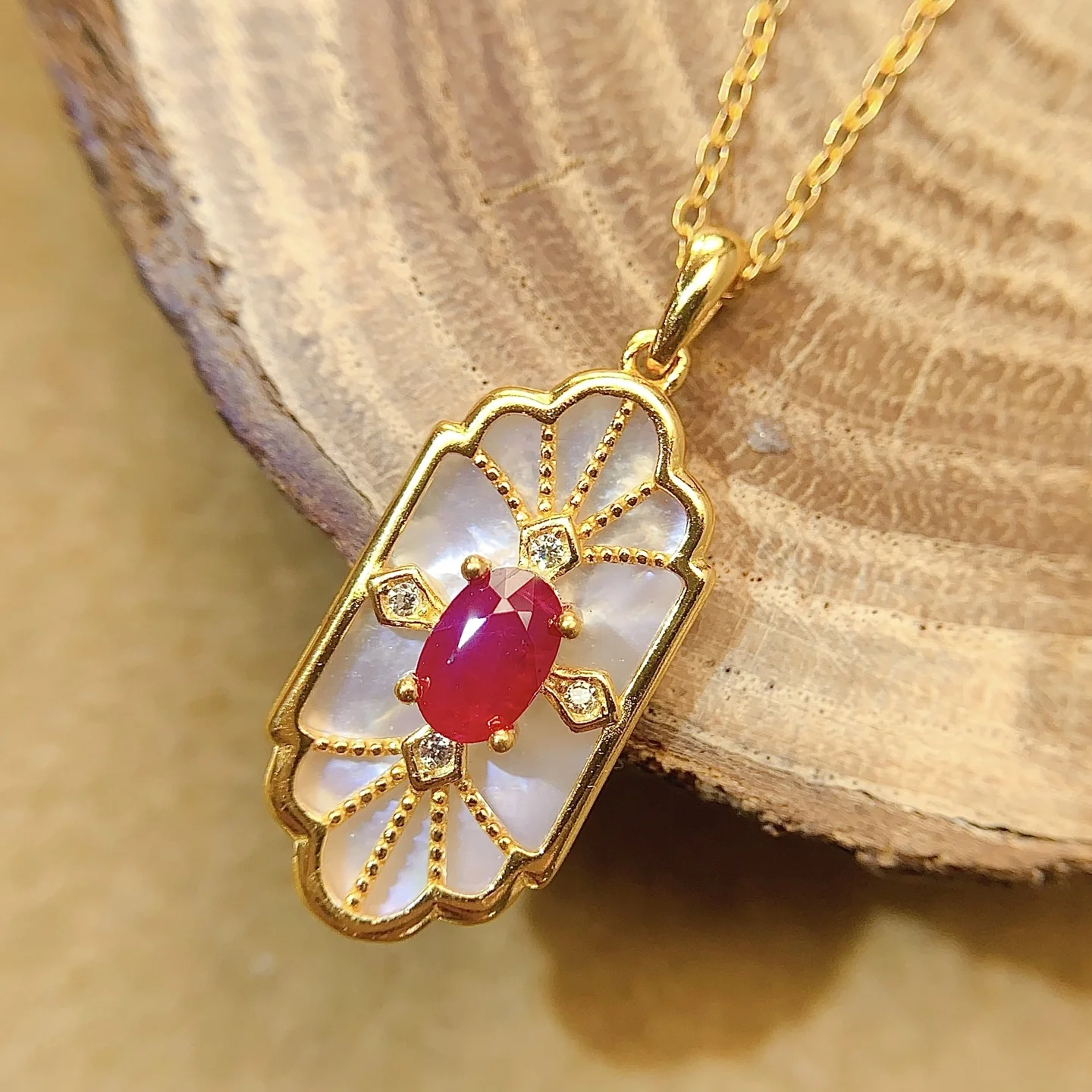 Natural Ruby Deco Pendant Necklace - view 1