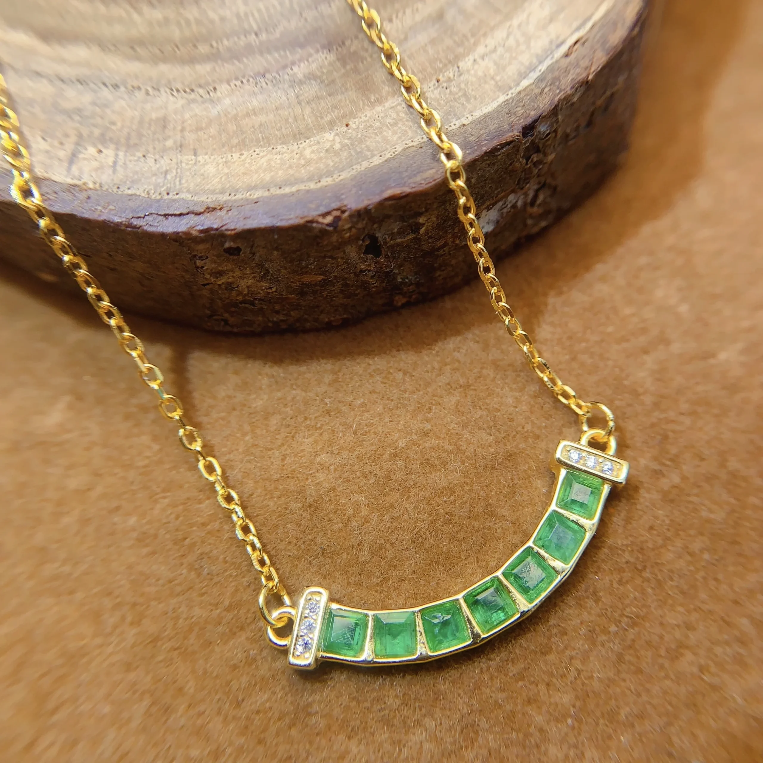 Natural Emerald Bar Pendant Necklace - view 1