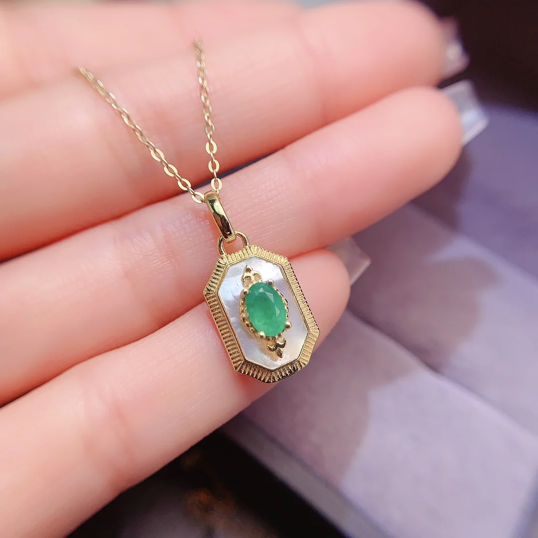 Natural Emerald Octagon Pendant - view 1