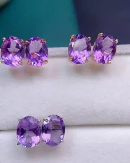 Natural Amethyst Oval Stud Earrings