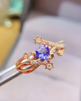 Natural Tanzanite Floral Halo Ring