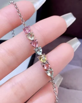 Natural Tourmaline Pear Bar Bracelet